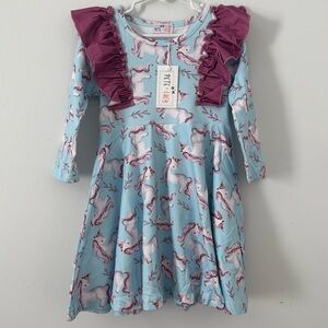 Pete and‎ Lucy Boutique Toddler Girl Luna Unicorn Fall Long Sleeve Dress Size 2T